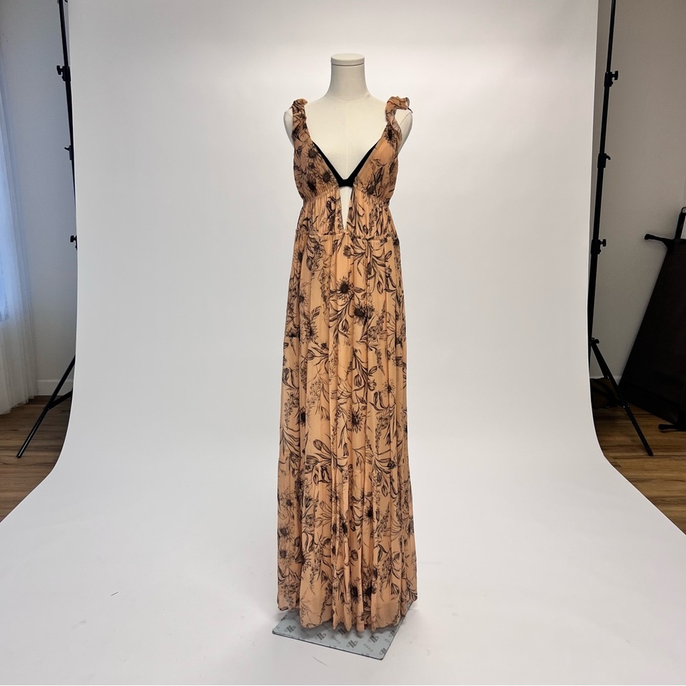 Reiss Orange Tan Pleated Maxi Sundress